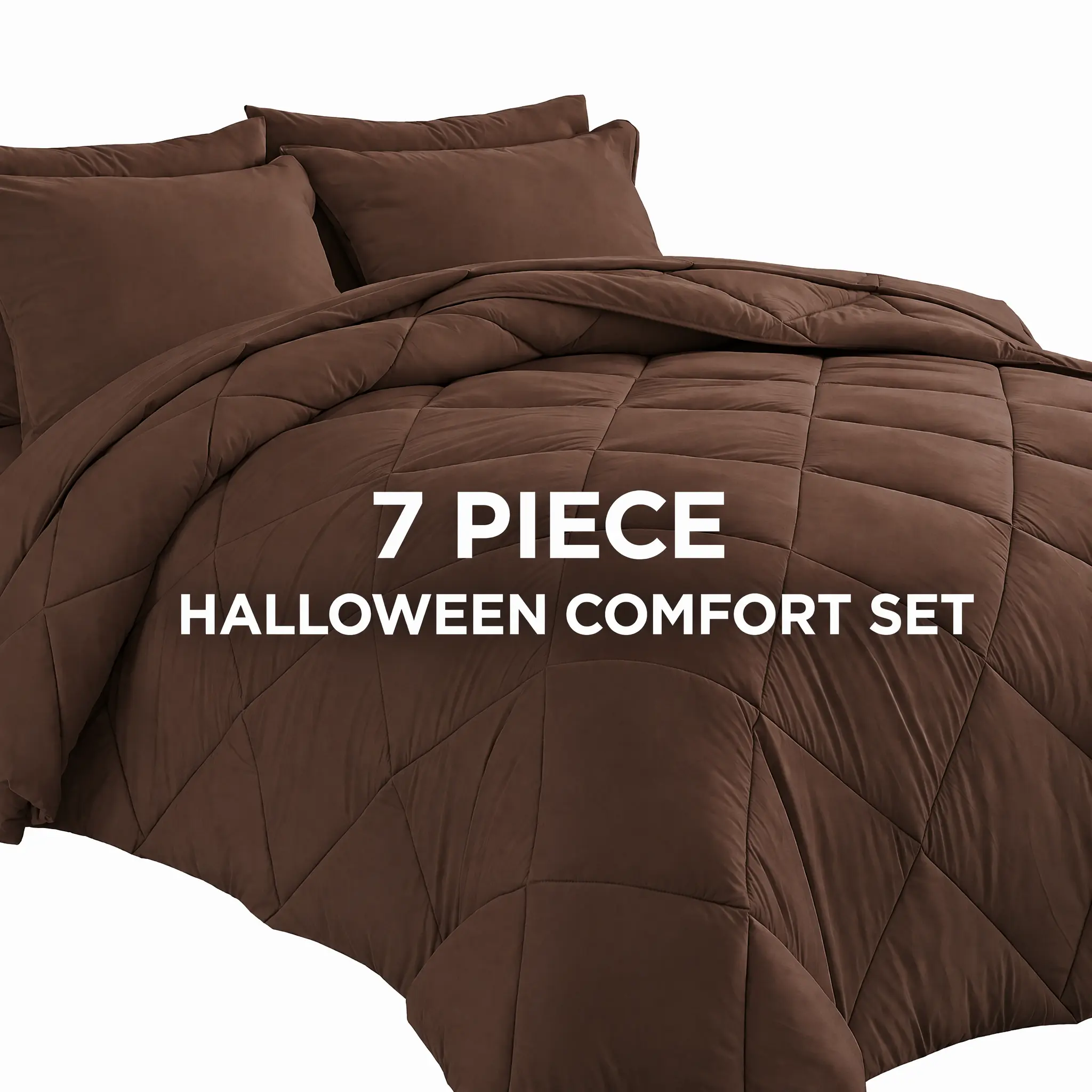 7 Piece Comforter Set Queen/King/Full Size, Solid Color Ultra Silky Wrinkle Free Complete Bedding Set With 1 Comforter, 1 Flat Sheet, 1 15" Deep Pocket Fitted Sheet, 4 Pillowcases, Moisture Wicking Soft Microfiber Bedding For Hot Sleepers, Halloween Decor