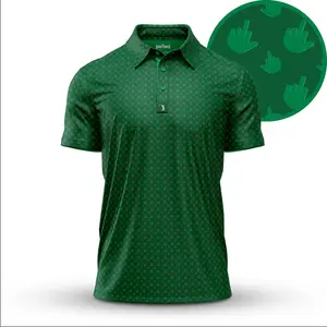 Birdie Finger Green Golf Polo Shirts - Classic Short Sleeve Golf Polo for Men - Breathable All-Over Print