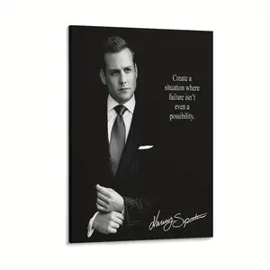 Harvey Specter Suits TV Show Poster - Iconic Lawyer Quote & Signature Look on Wrapped Canvas Frame, Black & White Wall Art for Office, for Cave, Dorm Decor - Gift for Fans of the NBC Drama Series