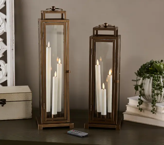 Home Reflections S/2 Metal Lanterns with Trio Tapers
