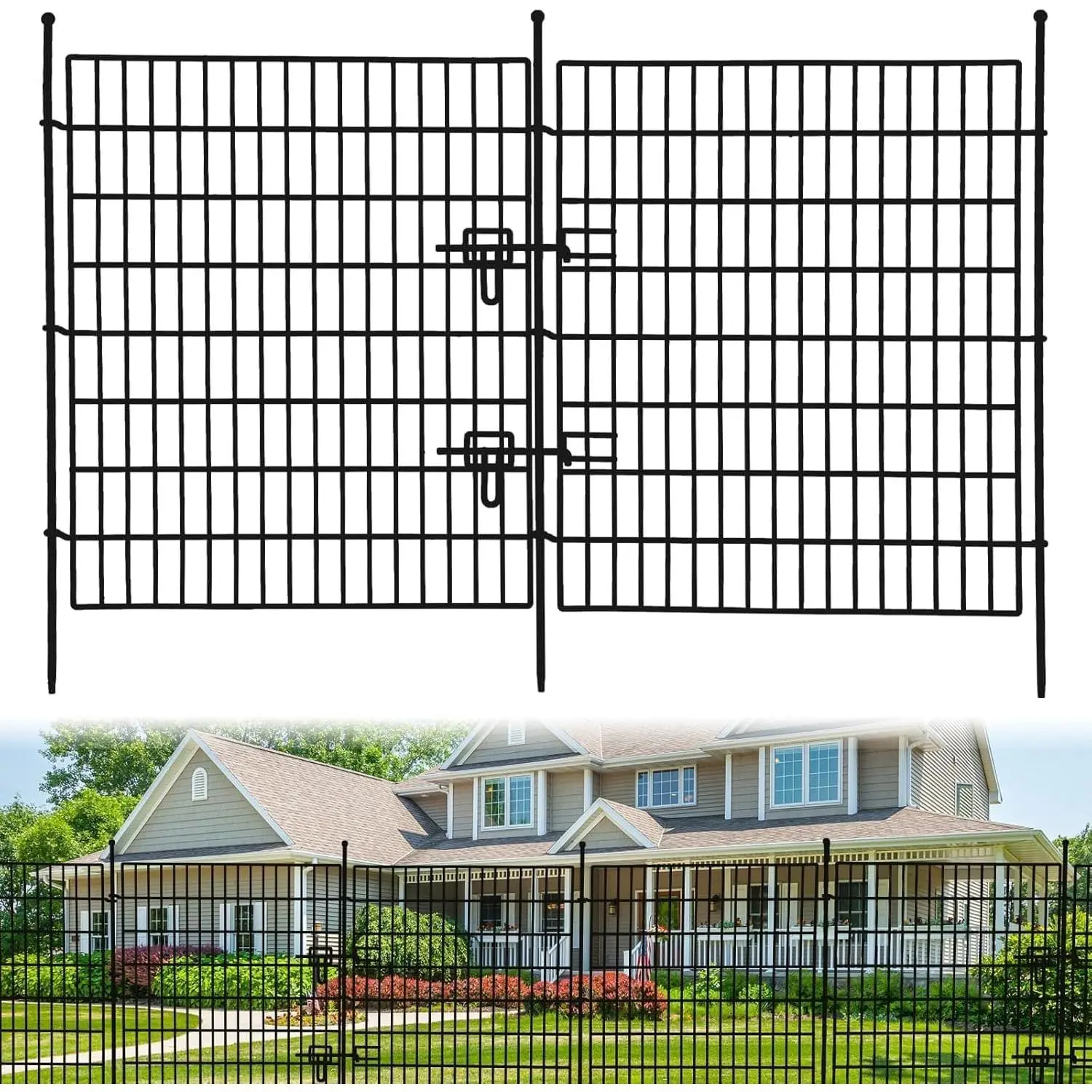 Gaomon Rustproof and Durable 15-Panel Metal Wire Fence Set - Pre-Assembled Panels, 32in(H)x36ft(L) Elegant Design, Ground Plug No-Dig Installation, Gardening Use, Effective Animal Barrier for Patio