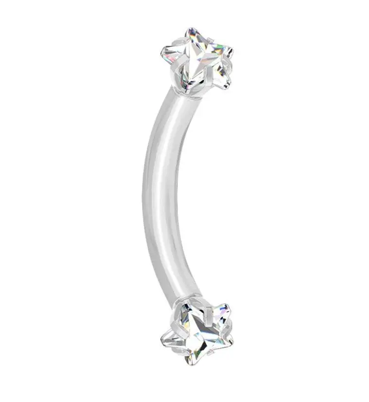 Clear CZ Star Prong Set Stainless Steel Curved Barbell