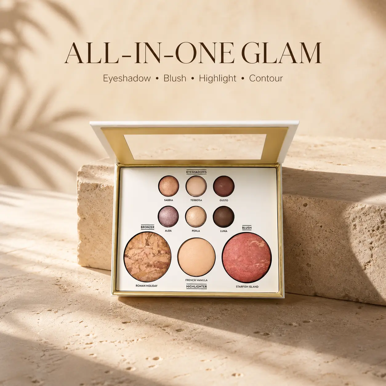 All-In-One Multifunctional Makeup Palette – Eyeshadow, Blush, Bronzer & Highlighter – Universal Shades for All Skin Tones – Travel-Friendly & Beginner-Friendly