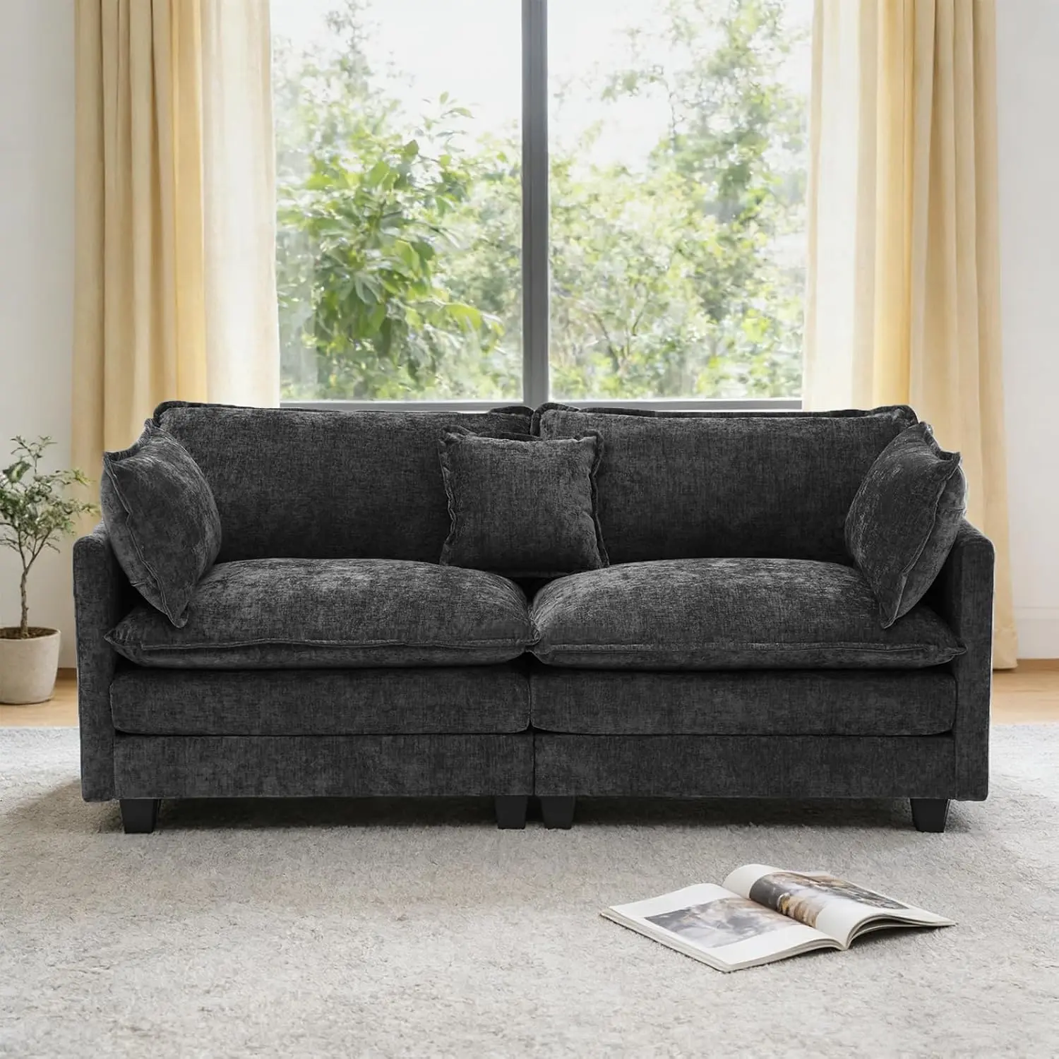 78" Modular Sectional Loveseat Sofa, 2-Seater Chenille Living Room Couch with Spring & Double Foam Cushion System, Removable Covers, Easy Assembly