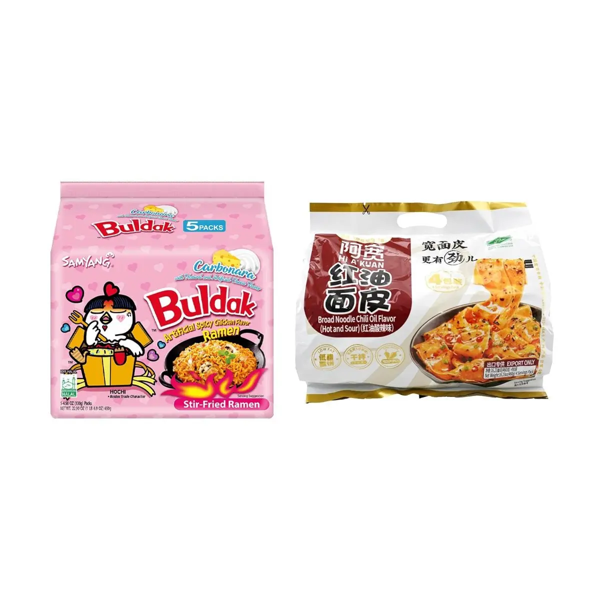 Korean SAMYANG Buldak Cream Cheese Spicy Noodles 650g + Chenji Akwan Spicy Oil Noodle Skin 460g | Authentic Korean Flavor