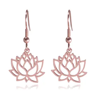 Lotus Flower Stainless Steel Dangle Earrings