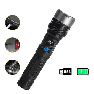2-in-1 Strong Flashlight Power Bank - Digital Power Display, Rechargeable, Zoomable, 4X Waterproof, Dimmable High-Brightness Lighting Torch Light for Camping, Emergency, Black Mother's Day Gift, Flash Lights