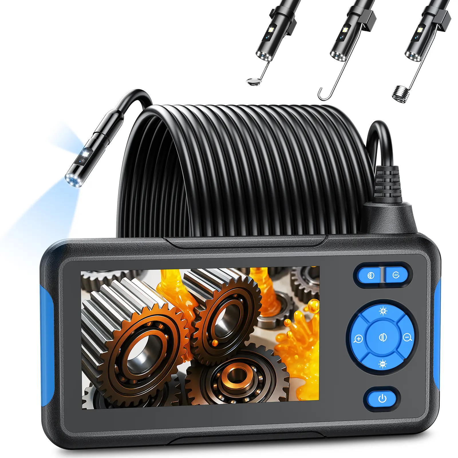 Dual Lens Endoscope Borescope Camera with 8 Adjustable Light 16.5ft Semi-rigid Cable, Waterproof 8.0mm Snake Camera, Multifunctional Inspection Tools for Car, Sewer, Plumbing, Home Appliance, Pipe Maintenance Man Gift