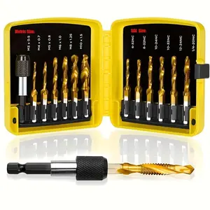 Titanium Alloy Combination Drill & Tapping Tool Kit, Quick Change Adapter, Suitable for Thread Drilling, Tapping and Deburring, Countersinking, Professional Tool Kit, Spiral Drill Bit, Drill Bit Set