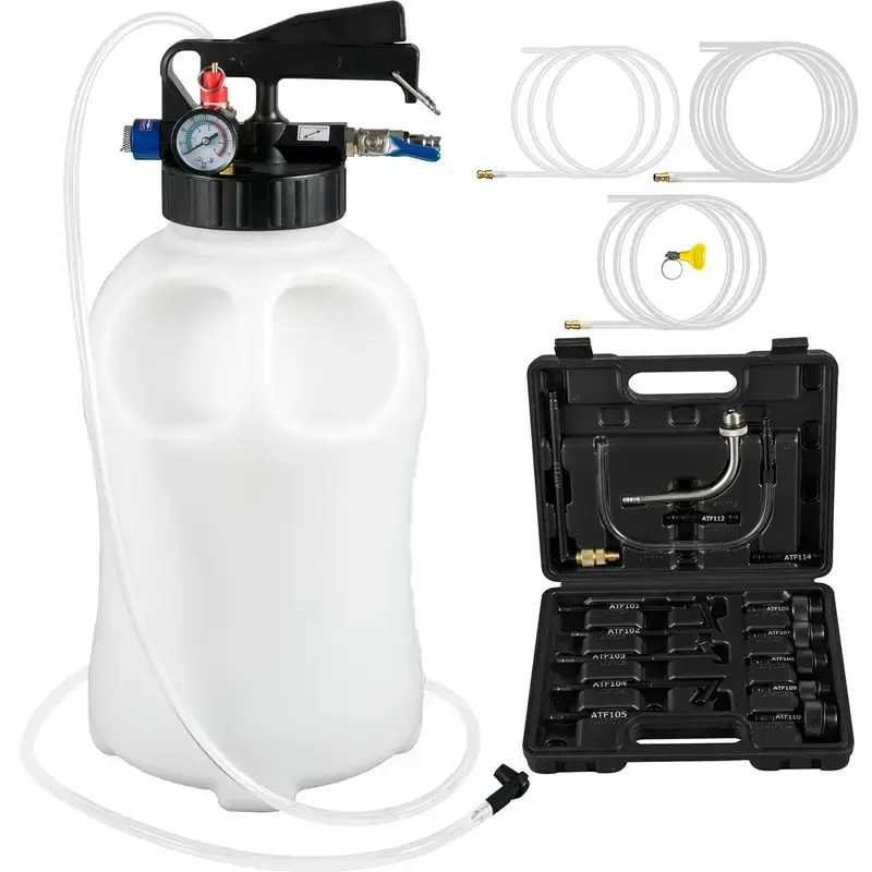 Transmission Fluid Pump 2 Way Manual ATF Refill System Dispenser, Oil and Liquid Extractor 10 Liter Large Capacity, Automatic Transmission Fluid Pump Tool Set with 14 Pieces ATF Filler Adapters