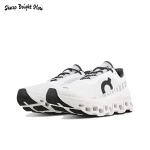 Lightweight Cloud Sole Sneakers – White Mesh Upper with Black Hollow-Out Midsole, Breathable & Cushioned for Daily Walk & Urban Style