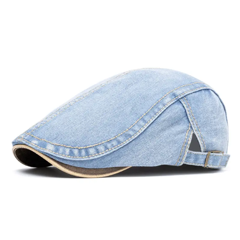 mens Newsboy Beret,Washed denim hat, plain cap, British style baseball cap, women's beret, octagonal cap