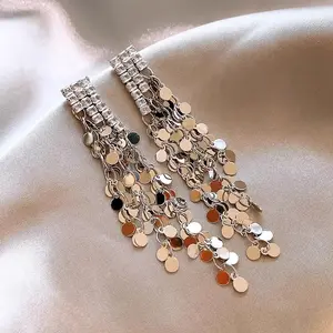 Gold Long Sequin Tassel Earrings Silver Needle Light Luxury Earrings Elegant Sparkling Zircon Earrings Trendy Style Earrings for Women