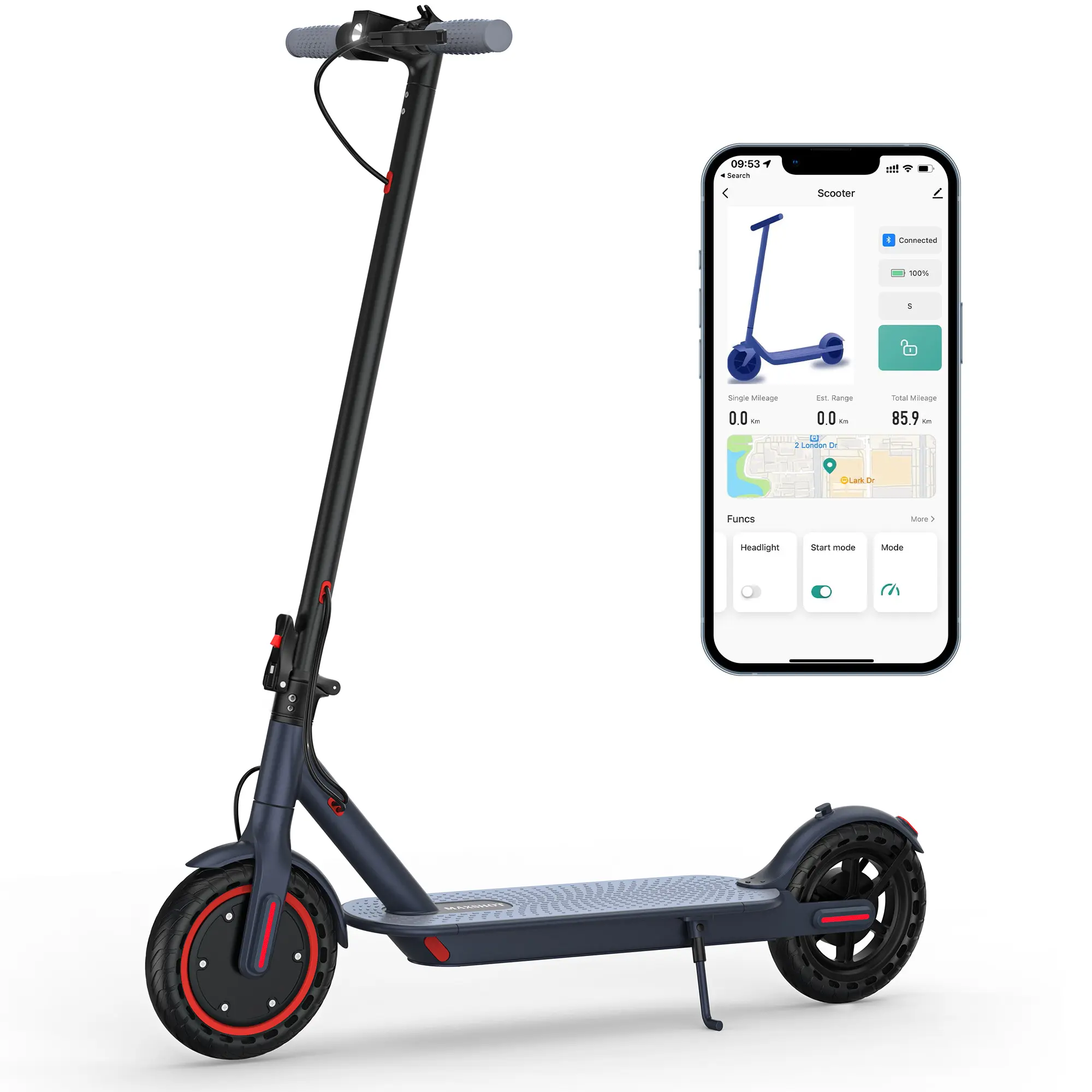 A MAXSHOT Electric Scooter for Adults, 8.5" Tires, 19Mph, 350W Motor, 21Miles Range, Folding E-Scooter with Dual Suspension,APP