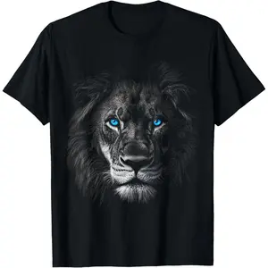 Casual Cotton shortsleeve tees  Lion Animal Motif Blue Eyes Artwork Lion T-Shirt