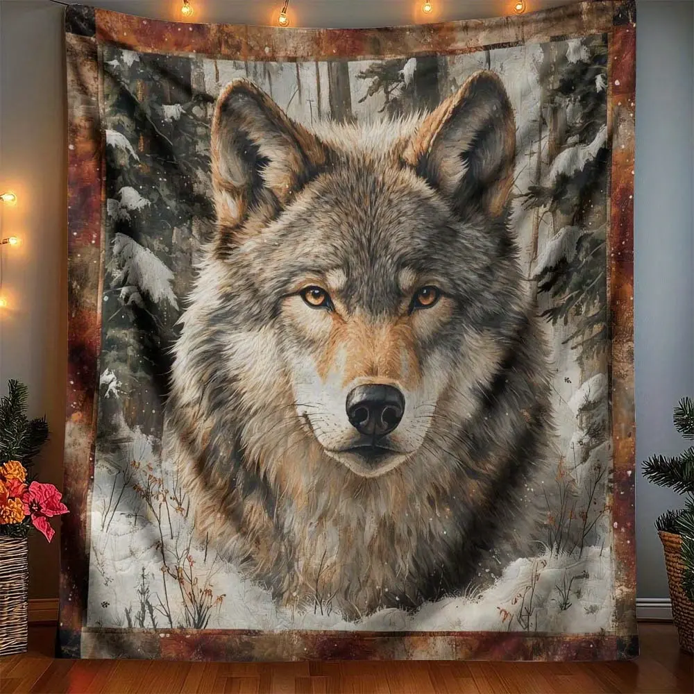 Cozy Vintage Wolf Fleece Blanket - Ultra-Soft, Warm Plush Throw With Realistic Wolf Design, Perfect For Boys' And Girls' Room Decor, 40X50 Inches, Digital Print, Polyester, All-Season Comfort, Allseason Throw |   Rustic Charm |   Quilted Comfort, Wolf Dec