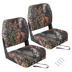 2 Pack Boat Seats Low Back, Boat Seats Stainless Steel Screws Included, Fold-Down Fishing Boat Chair With Thickened Sponge Padding and Hinge for Sightseeing Boat, Speedboat, Canoe, Camo
