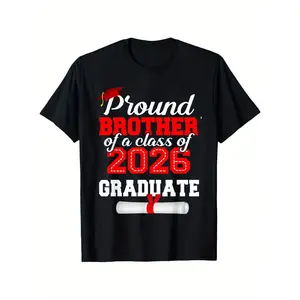 Graduation Grad Proud Brother Of A 2026 Graduate Senior T-Shirt for Boys Fashion Trend Bottoming Shirt Breathable, Casual Comfortable Top Streetwear Fashion Casual Summer Tee Crew Neck Short Sleeve T-Shirt Best Gift for Boy Girl, Cotton, Short Sleeves