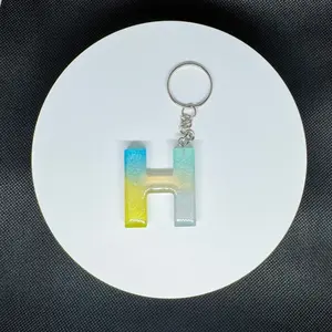 Ocean Breeze Resin Initial Keychains – Handmade Gradient Letters in Blue & Yellow keychain collection