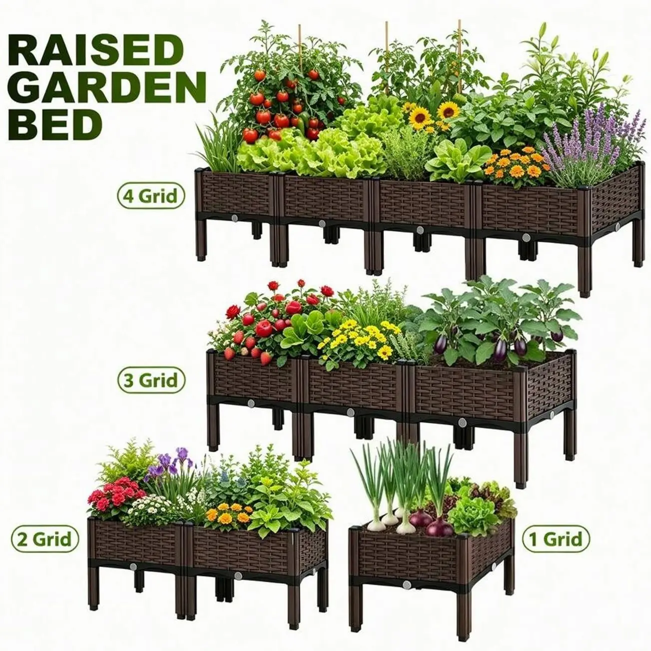 Noremoco  4-In-1 Raised Garden Bed With Legs, Classic Woven Black Plastic Planter Box, Ideal For Outdoor Use-Perfect For Growing Flowers, Vegetables And Herbs | Lightweight And Durable, Multi-Component Designed Raised Garden Bed  (SQWY)