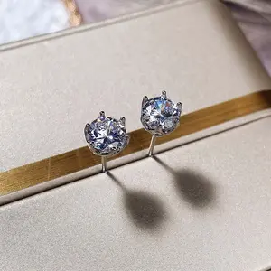 Six-prong sparkling stud earrings, simple design for everyday wear.