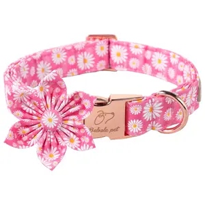 Pink Daisy Flower Dog Collar - Adjustable Spring Collar with Flower Tie for Small, Medium, and Large Dogs (Boys & Girls)