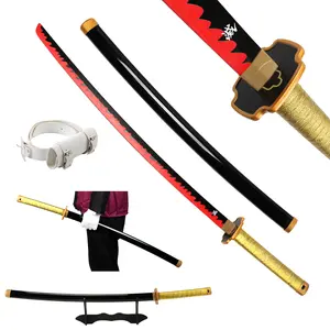 ELERVINO 41in Bamboo Wooden Plastic Demon Slayer Katana Sword - Tsugikuni Yoriichi Anime Sword Katana, 1.1 lb, White Belt, Holder Stand Display, 12 Years Above, Cosplay Props Collection Decoration Gift