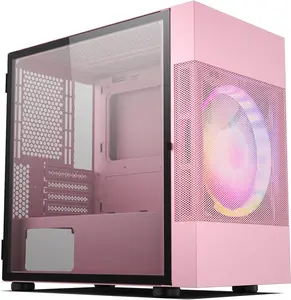 Vetroo M01 Compact Micro ATX Mini ATX Gaming Pc Case, Front 200mm Rainbow Fan Pre-Installed, Door Opening Tempered Glass Side Panel, Mini Tower Pink Mesh Computer Case