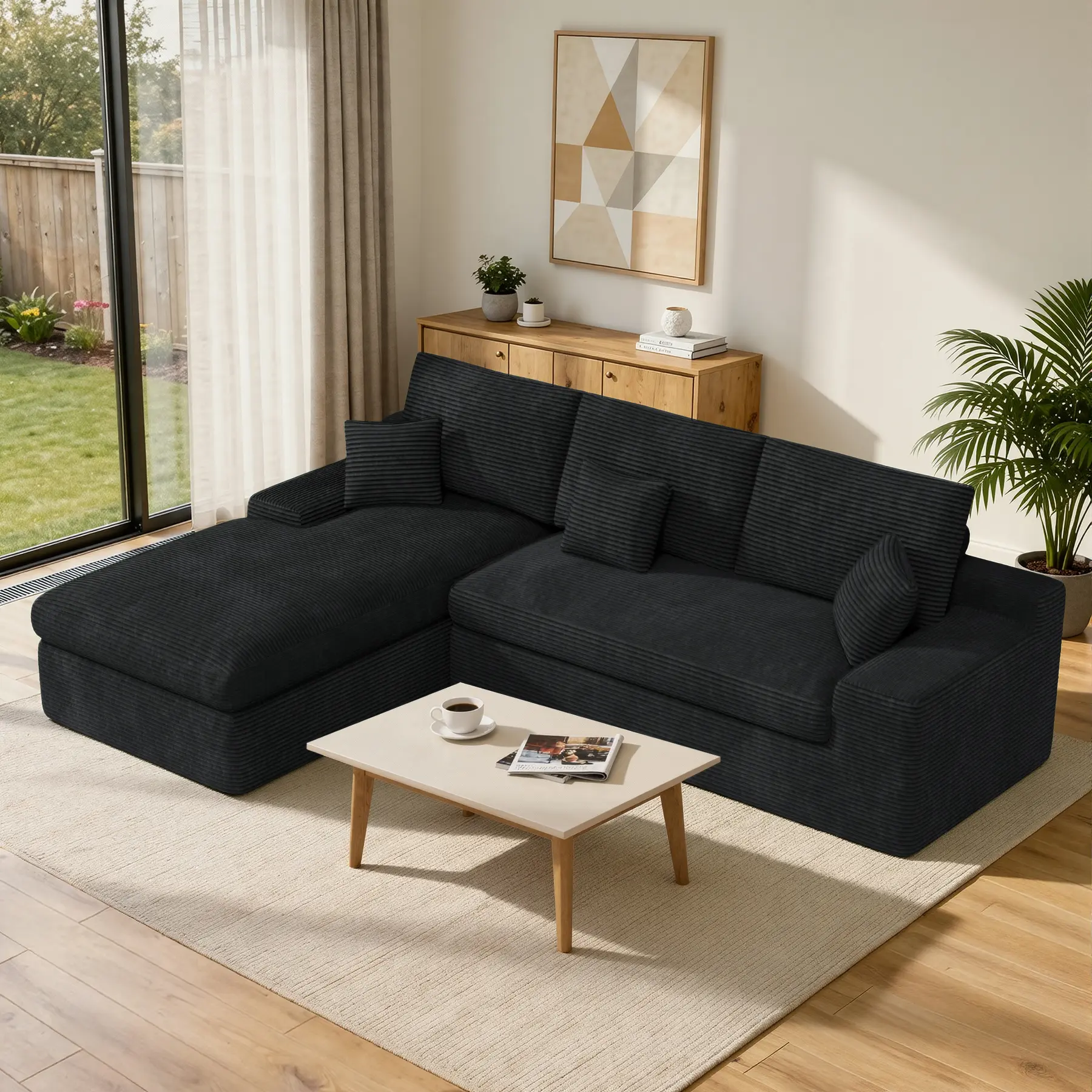 【2 Packages shipping】112" Modular Sectional Sofa for Living Room, Convertible L-Shape Couch with Ottoman,Cloud Boneless Couch with Layered Cushion