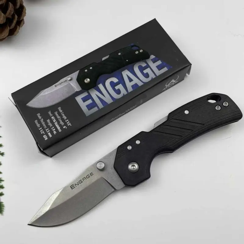 Folding knife, anti-slip handle made of particles, high-hardness steel blade, festive gift