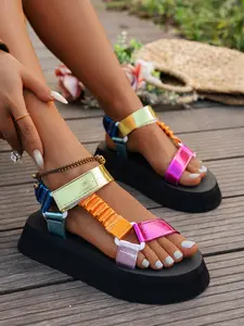 Fashion Summer Comfortable Sandals, Beach Shoes for Women, Strap Heeled Flip Flops, PU Leather Upper, Rubber Sole, Outdoor Wear, Casual Summer Footwear, Higher Platform Sandals