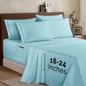 Elegant Comfort Extra deep 18-24 Inch Pocket 3 Line Embroidery, 6-Piece Sheet Set, Bright Shades