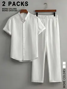 Men's Solid Top & Pants Two-Piece Set, Regular Fit Casual Comfy Shortsleeve Top & Trousers for Daily Wear, Men's Two-piece for All Seasons