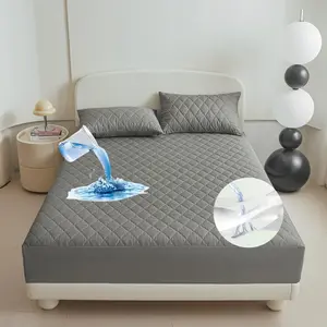 Solid Color Waterproof Mattress Protector Set, 3 Counts/set Including 1 Count Fitted Sheet & 2 Counts Pillowcase, Bedding Supplies for Home Bedroom Hotel, Waterproof Mattress Cover, Quilted Mattress Cover