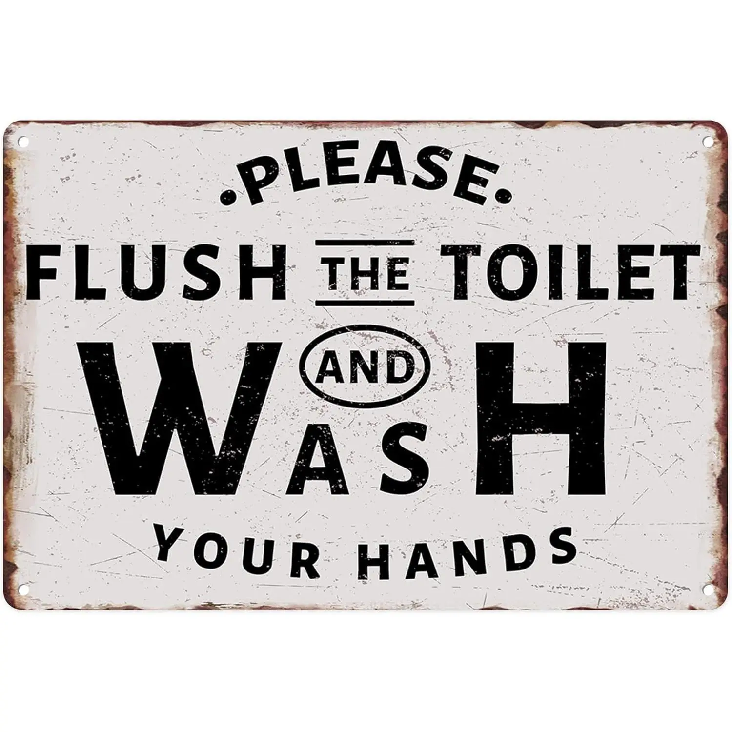 Vintage Weatherproof Metal-Steel Tin Sign, 8x12 inches Durable Easy-Install Indoor-Outdoors Home Bathroom Wall Plaque Decor - Decoration Items with "Please Flush The Toilet And Wash Your Hands" Message for Homeowners