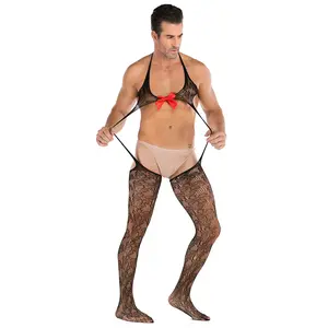 Men’s Mesh Stockings | Harness & Garter with Bow Design