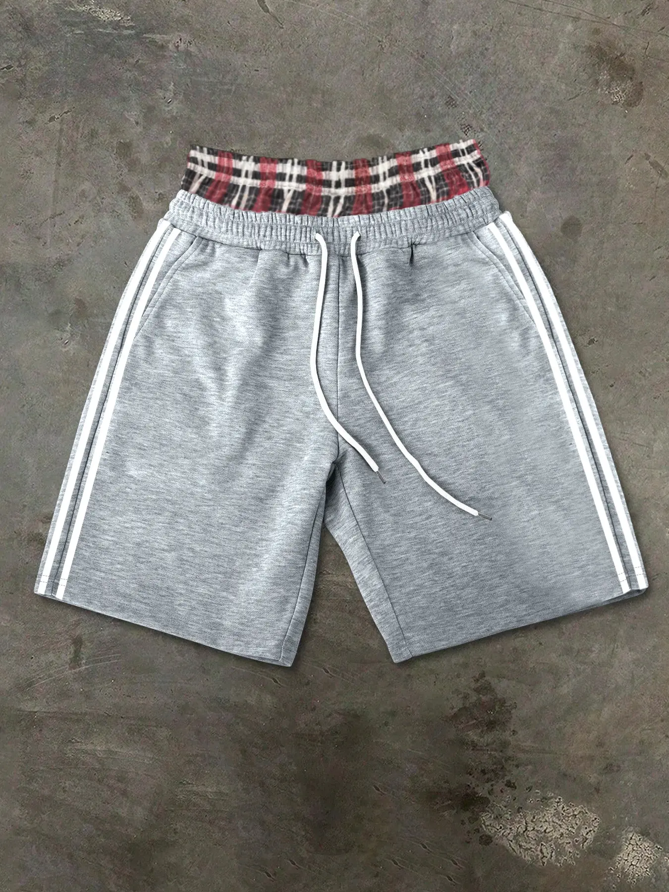 Men's Casual Sport Pants, Casual Athletic Drawstring Sports Shorts with Dual Waistband, Plaid Belt Color Block, Side Bar, Drawstring Adjustable, Comfortable Fabric