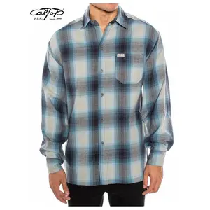 Cal Top Men’s Long Sleeve Plaid Shirt – Skyblue/Grey