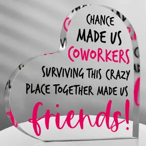 1 Piece Workplace Friendship Souvenir - Heart-shaped Office Decoration, Acrylic Plaque Decor, Chance Makes Us Colleagues, Friends Accompany Quote - Metal Farewell, Birthday, Promotion Gift, Suitable for Colleagues, Bosses - Home or Office Des