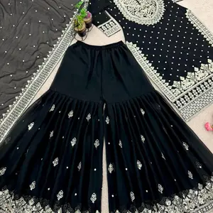 DESIGNER GEORGETTE EMBROIDERY SEQUENCE WORK TOP SHARARA WITH DUPATTA Black color