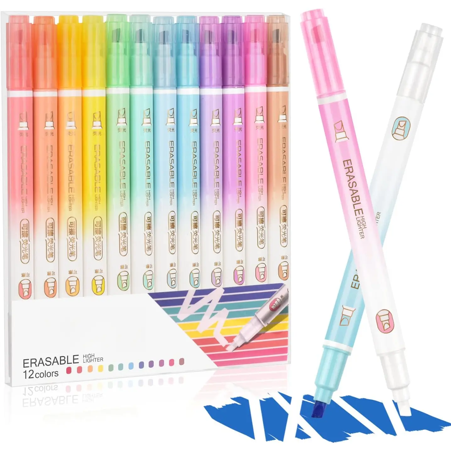 Erasing Highlighters, 12 count Dual- Smooth Writers, Chisel Tip in Multiple Colors - , Notes, School & Office