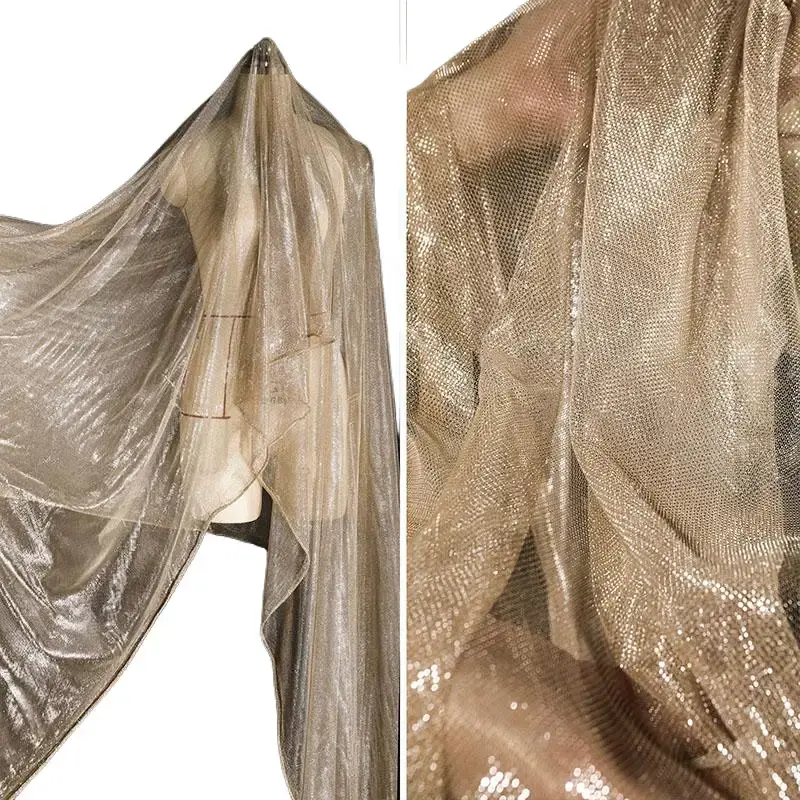 Champagne Shimmer Sheer Mesh Fabric - Lightweight, Breathable Textile for DIY Crafts, Party Decorations, Students’ Sewing & Craft Projects