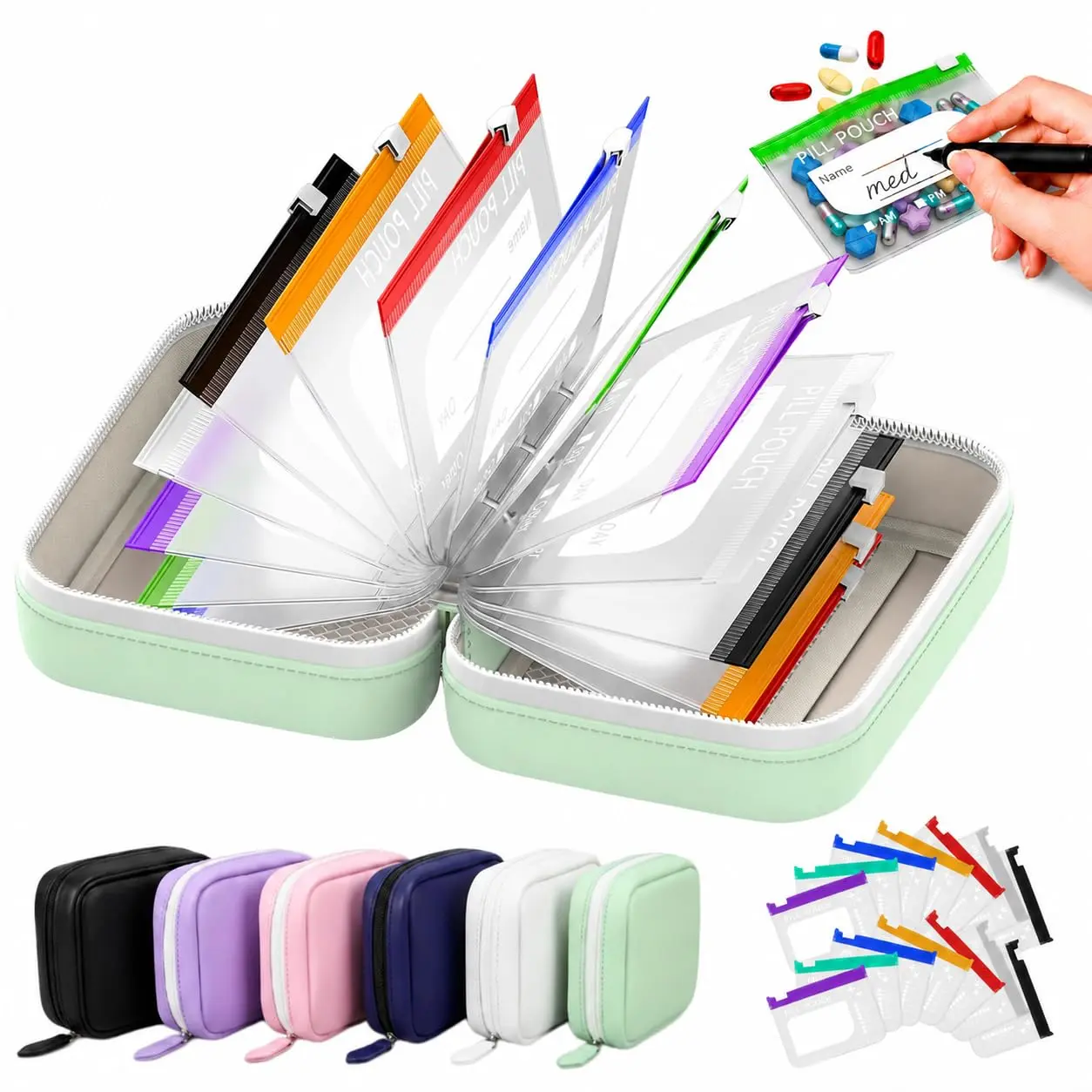 A8 Pill Pouch for Travel, Waterproof Binder Pill Organizer Set, 14 Color Coded Pouches,Zippered Pill Large Weekly Pill Organizer Reusable Travel Medicine Case for Vitamins Fish Oil and Daily Essentials summervibes beach outfits