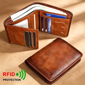 CIEPHIA Genuine Leather Rfid Wallets for Men Vintage Short Multi Function ID Credit Card Holder Money Bag Ideal Gift