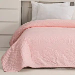1pcs Gray, white, and pink large-flowered quilt; lightweight summer quilt; soft and breathable air-conditioning quilt; summer cooling quilt suitable for home or office use; Floral Print Quilt