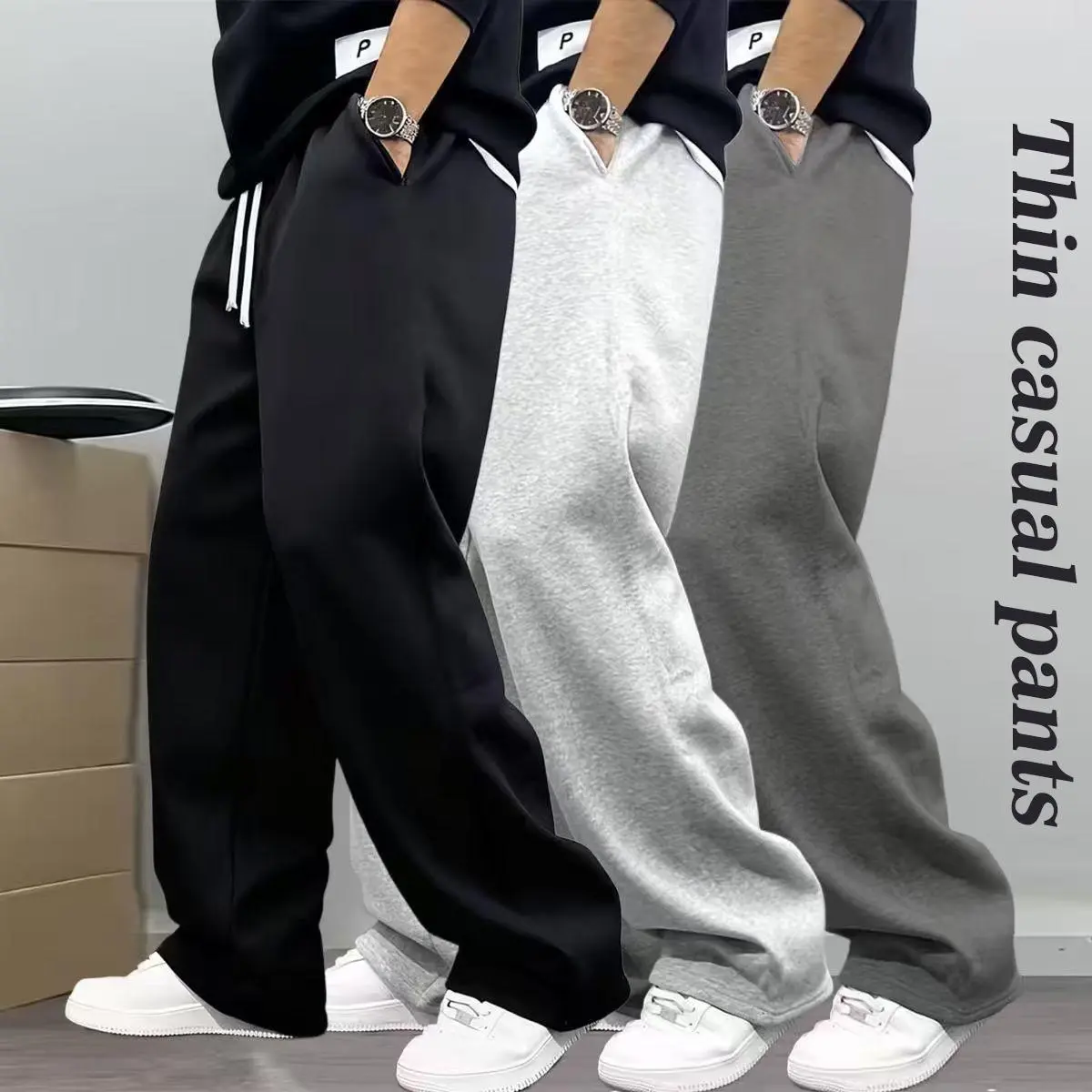 Men's Basic Fitted Joggers, Durable All-Season Sweatpants with Elastic Drawstring Waist and Pockets for Gym and Lounging, M, Basics, Drawstring Adjust, Side Pockets, Athletic Bottoms, Polyester, Mensfashion, Full Length, Gym-Ready, Casual Style