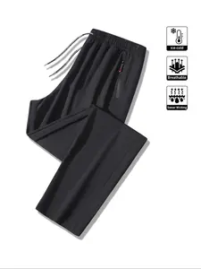 Men's Solid Zipper Pocket Sports Pants, Breathable Quick Drying Elastic Waist Trousers for Outdoor Hiking Running, Casual Comfy Men's Outdoor Bottoms for Daily Wear, Athleisure Style