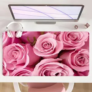 [Gaming Mouse Pad] Ultimate Pink Roses Floral Design Non-Slip MousePad For Desk With Rubber Base & Stitched Edge, Perfect For Home Office Use And Romantic Gifts For Valentine’s Day Or Anniversary, Desk Accessory
