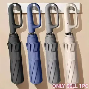 Large fully automatic folding umbrella business gift umbrella, three fold portable umbrella, with buckle, black rubber sunscreen coating, windproof and anti frame, suitable for both men and women