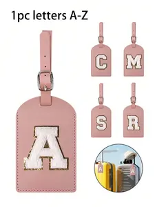 Customizable Letters Tsa Approved Luggage Tag, PU Leather Material, Privacy Cover, Name Card, Unisex Design Travel Backpack Label, Personalized Letter Combination, Travel Accessories